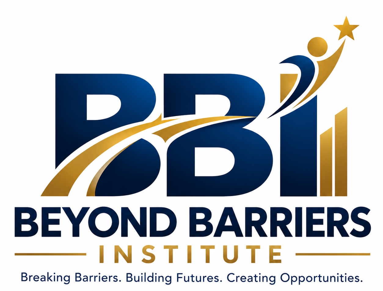 Beyond Barriers Institute navy and gold logo featuring a rising path and star